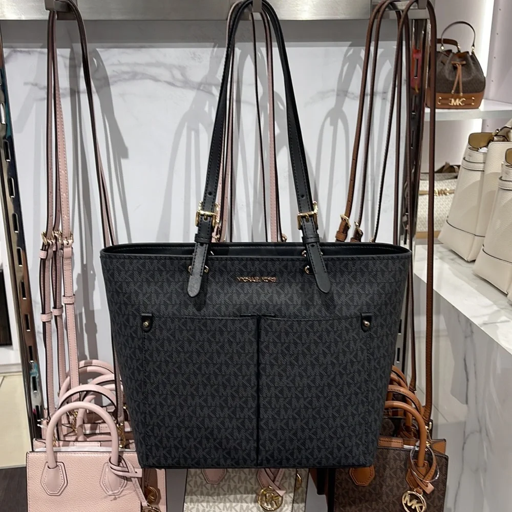 MICHAEL KORS JET SET TRAVEL MEDIUM DOUBLE POCKET TOTE 
BLACK SIGNATURE
NWT - Picture 16 of 16